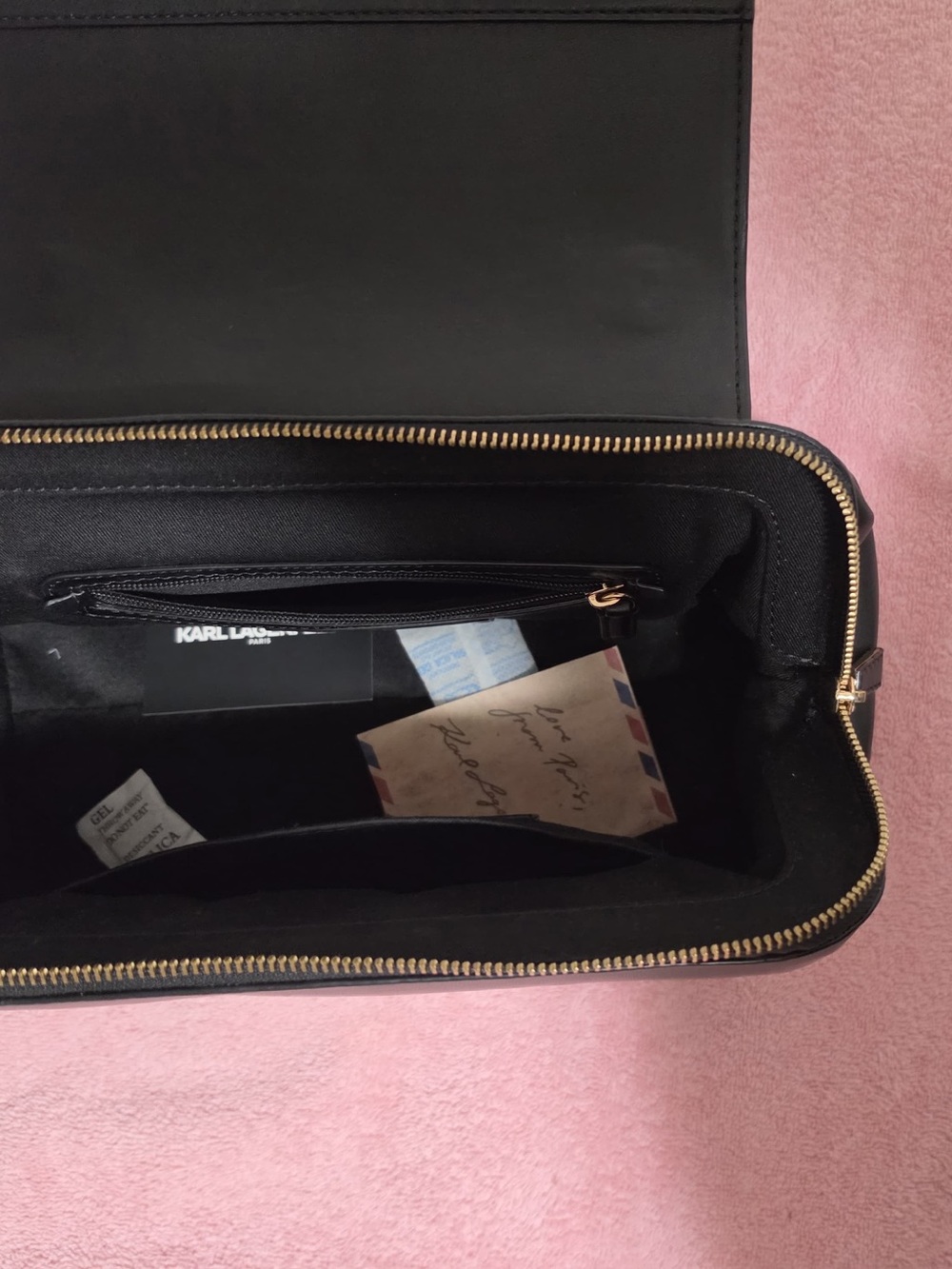 Karl Lagerfeld Black Leather Satchel with Pearl and Gold Accents - Picture 5 of 13